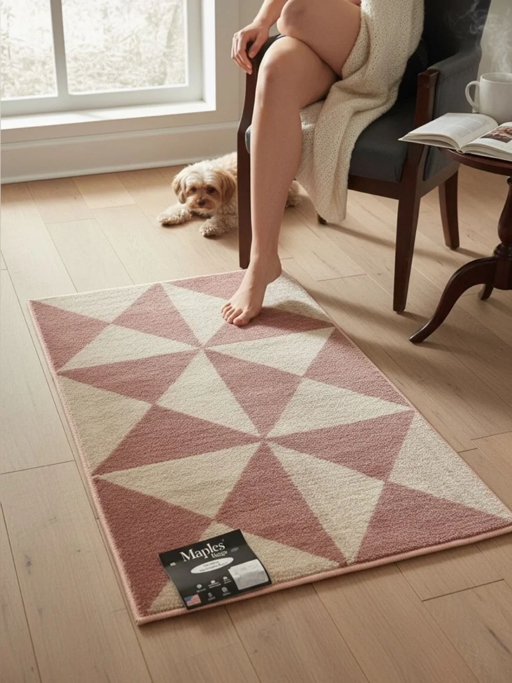 Pink & Cream Geometric washable rubber backed “Maples” Bath Rug NWT, 20 x 34